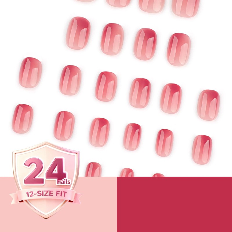 Red Bean Gradient Soft Gel Press On Nails 24PCS –