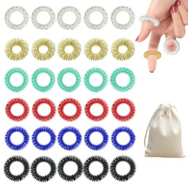 31pcs Acupressure Rings with Drawstring Bag, Massage Rings for Stress Relief Anxiety, Silent Stress Reducer for Teens and Adults, Spiky Sensory Finger Rings for Promoting Blood Circulation.