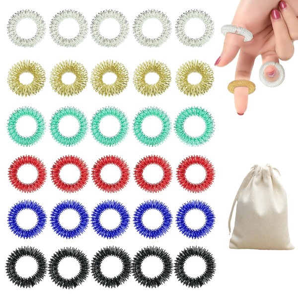 31pcs Acupressure Rings with Drawstring Bag, Massage Rings for Stress