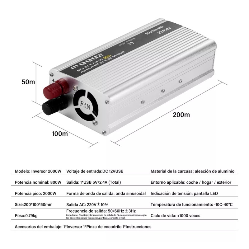 Kmow Convertidor De Corriente Para Automóvil 2000w 12v A 110v