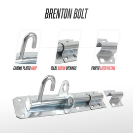 Brenton Bolt Sliding Door Lock for Bedroom Patio Door Security - 4” (100mm) Heavy Duty Zinc Plate Galvanised Gate Latch Garden Shed Gate Bolts for Wooden Gates (Silver)