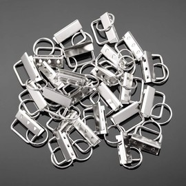 SPEEDWOX 25 Pcs Key Fob Hardware with Split Ring Webbing White Nickel 1.25 Inch
