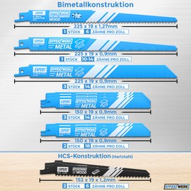 EffektWerk Reciprocating Saw Blade Set - 10 Pieces - High Performance HSC Steel Reciprocating Saw Blades for Wood, Metal and Plastic - 6/10/14/18 TPI (Teeth Per Inch)