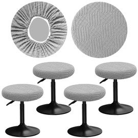 YINGAYOU Stool Covers Round 12-16" with Jacquard Pattern Bar Stool Seat Covers Round, Elastic Soft and Comfortable are Rich Color That Detachable and Washable (4, Light Grey)