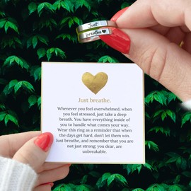 Bopiu Just Breathe Ring for Women, Stainless Steel Spiral Wrap Healing Rings, Adjustable Heart Ring, Inspirational & Heart felt Gift, Silver, No Gemstone