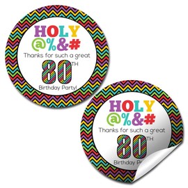 Holy @%*# 80th Birthday Party Thank You Sticker Labels, 20 2" Party Circle Stickers by AmandaCreation, Great for Party Favors, Envelope Seals & Goodie Bags
