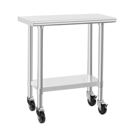 HARDURA Stainless Steel Commercial Table Prep & Work Table with Casters Heavy Duty Metal Table with Wheels NSF 430 14×30 Inches