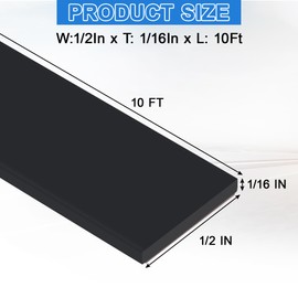 ToLanbbt Adhesive Neoprene Rubber Sheet - 1/16 in Thick x 1/2 in Wide x 10 Ft Long Neoprene Rubber Strips Rolls for DIY Gaskets, Pads, Seals, Crafts, Flooring, Cushioning of Anti-Vibration, Anti-Slip