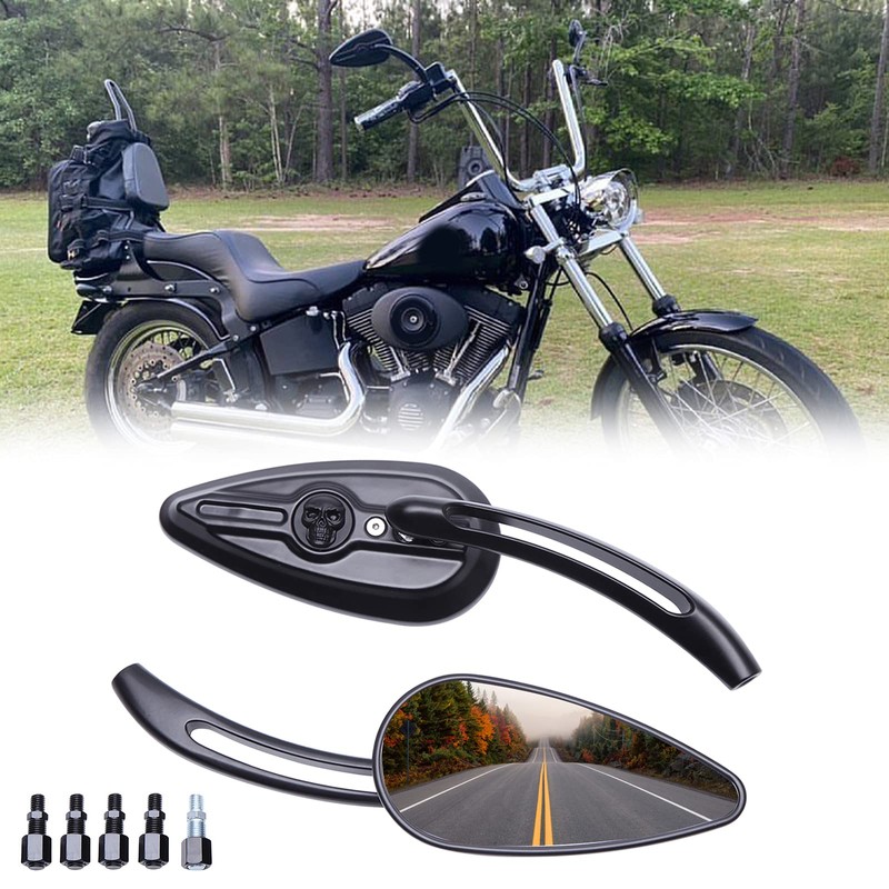 8mm/10mm Motorcycle Skull Rearview Mirrors For Harley Touring Road King