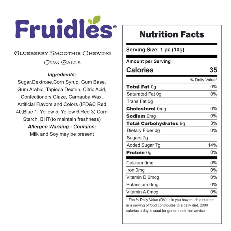 Fruidles Blueberry Smoothie Chewing Gum Balls Flavored Candy Buffet Treats,