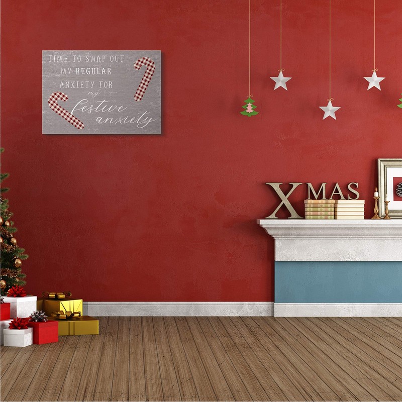 Stupell Industries Festive Anxiety Time Chistmas Saying Plaid Candy Canes