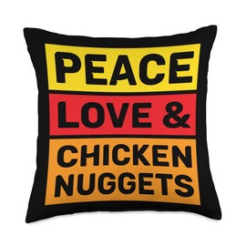 Fast Food Lover Chicken Nugget Gift Fast Food Lover Hippie Gift Peace Love and Chicken Nuggets Throw Pillow, 18x18, Multicolor