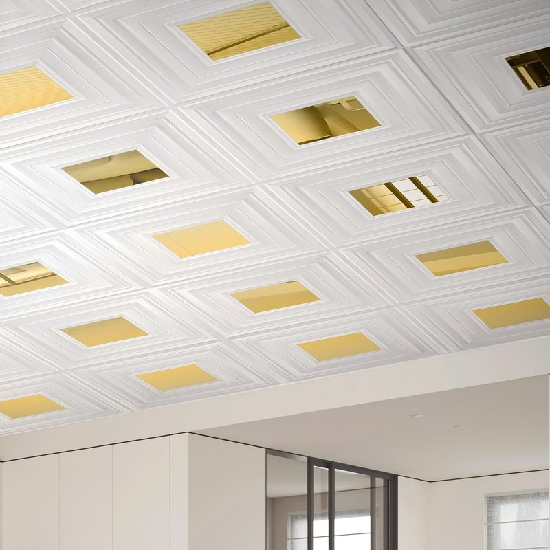 Chejiaye 12 Pack PVC Ceiling Tiles 19.7"x19.7" – Golden Mirror