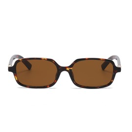 WDZAYXC Classic Rectangular Sunglasses Retro Slim Lenses Vintage Rectangle Sunglasses (Leopard/Brown)
