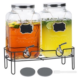 Moretoes 2 Gallon Glass Drinks Dispenser for Parties, 2 PACK Beverage Dispenser with Stand for Juice and Iced Tea, Water Jug Dispenser for Lemonade, Party Essential Beverage Pitcher with Spout