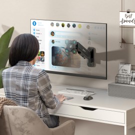 ONKRON Single Monitor Wall Mount for 13-34 Inch Screen up to 17.6 lbs, Gas Spring Monitor Arm Wall VESA 75x75 & 100x100, Height Adjustable, Full Motion Computer Screen Wall Mount Black