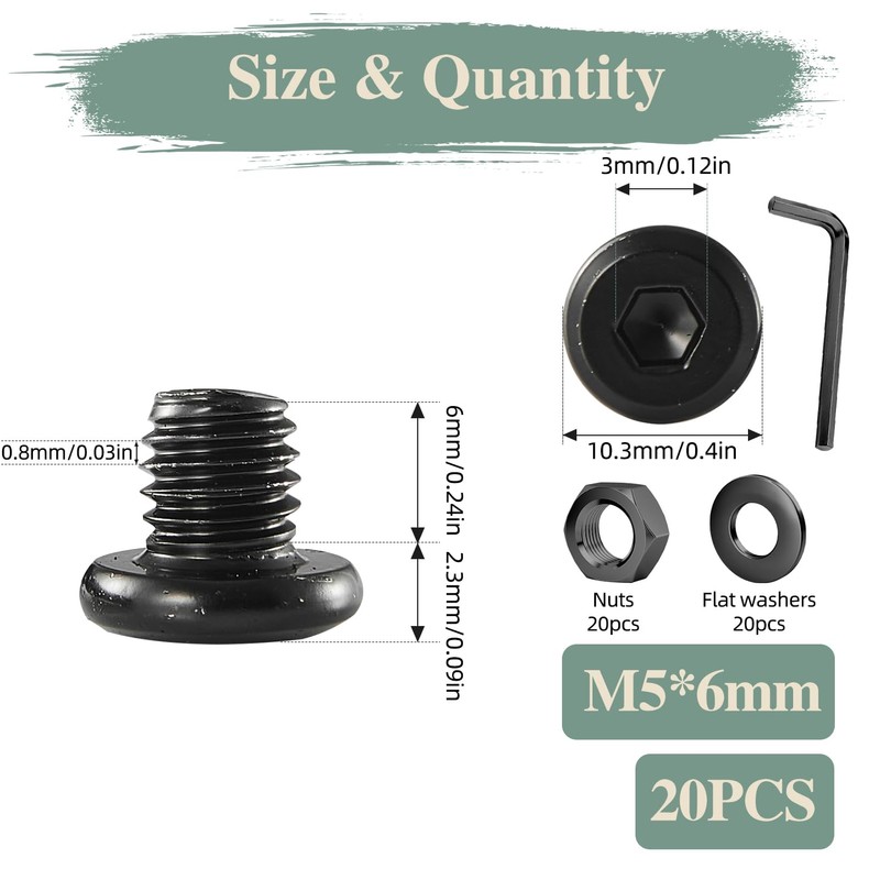 GOHODOMINO M5×6mm Flat Head Socket Cap Screws Bolts, Nuts, Flat