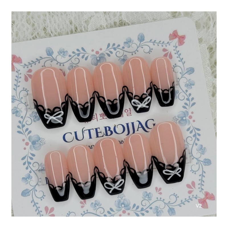 Lace drop handmade nail tips. Pedi tips - Oval XL