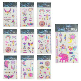 Sarini Temporary Tattoos,Glow UV Neon Body Face Skin Tattoo Jewellery Tattoos Flash Waterproof False Tattoo Stickers Rave Festival Accessories - Indian series 10 Sheets