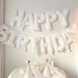 FAMULIA Happy Birthday Balloons, Happy BitHDAY Balloons Set, Letters, White (White) Birthday, Celebration, Decoration, Decoration