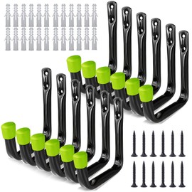 Tel Charme * 12 Pack Heavy Duty Garage Hook, J Utility Wall Mount Ladder Hooks Garden Tools Storage Hooks for Garage, Metal Wall Hooks Heavy Duty, Garage Hook for Hanging, Green