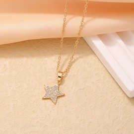 JAVARNV Stocking Stuffers Holiday Outfits for Women 2024 Star Necklace for Women Dainty Gold Necklace Gold Silver Moon Star Choker Necklace Moon Star Jewelry Trendy Stuff