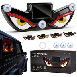 Solar Powered Devils Eyes LED Car Light, Devil Eyes Lights Dynamic Windshield Ambient Lamp with Vibration & Light Sensor, USB-C Rechargeable, 5 Modes, Suction Mount