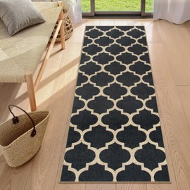 Lahome Moroccan Easy Jute Runners for Hallways, 2x6 Black Washable Runner Rug for Kitchen & Laundry, Non-Slip Lightweight Stain-Resistant Indoor Outdoor Long Carpet for Porch Entrance