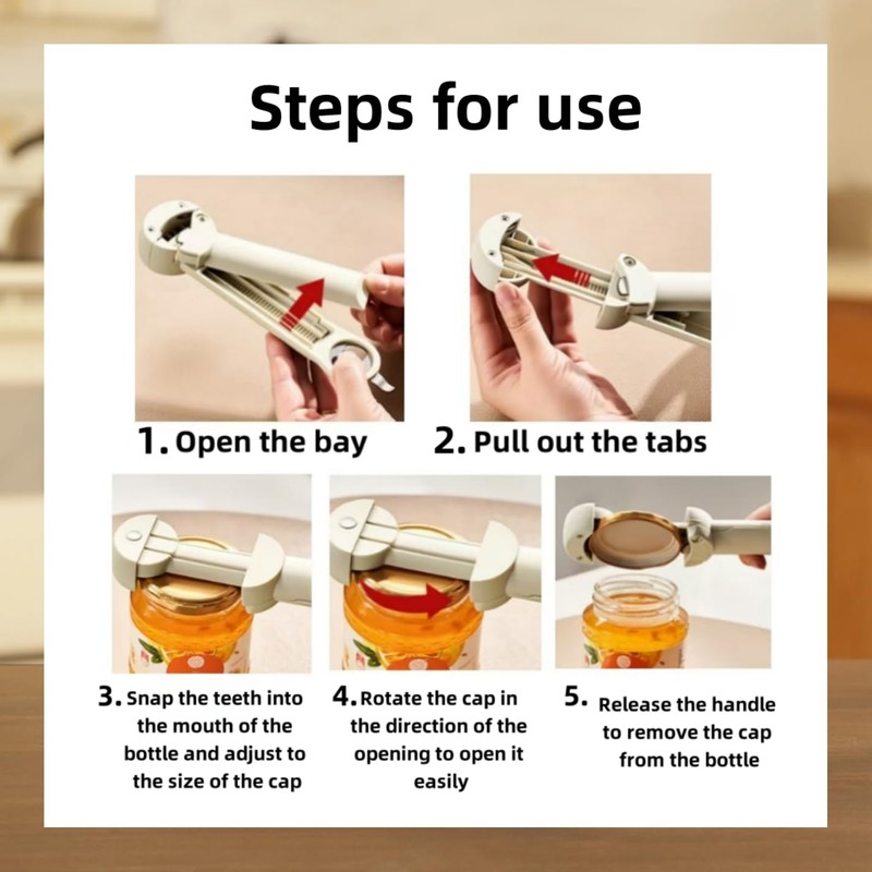 KEOCS Multifunctional Retractable Jar Opener, Manual Can Opener, Adjustable, Black