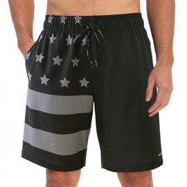 HOdo Mens Swim Trunks 9" Quick Dry Swim Shorts Bathing Suit XX-Large in Black/Grey-American Flag