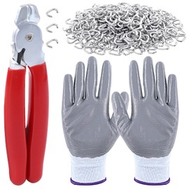 Rustark 1002Pcs 3/8" Galvanized Professional Hog Rings and Pliers Tool Kit for Auto Upholstery, Furniture, Fencing, Railing and Sausage Casing, Meat bags, Bagging (3/4" Hog Rings with Pliers)