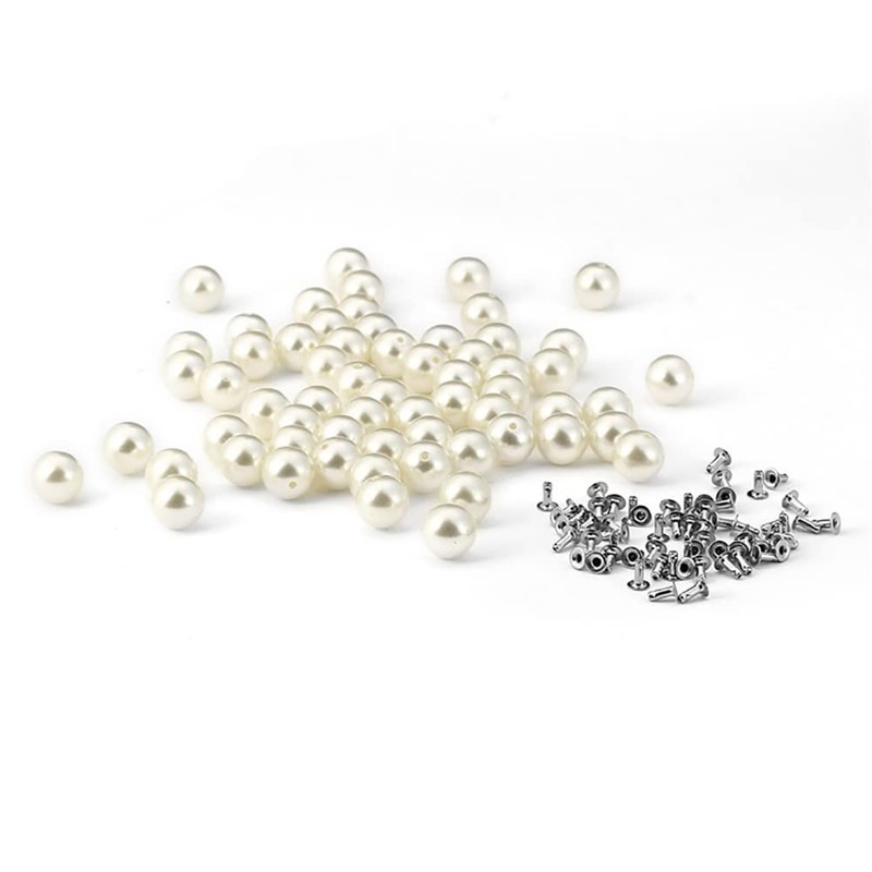 100 Pcs Pearl Rivet Half Hole Faux Pearls Studs Buttons