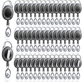 Honoson 50 Pcs Heavy Duty Retractable Badge Reels Batch ID Badge Holder Retractable Clip Bulk Key Holder with Ring for Office Worker Employee, Doctor Nurse Gifts (Clear Black)