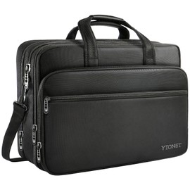 Ytonet Laptop Briefcases for Men, 17 Inch Expandable Briefcase Computer Bags for Laptop for Men, Water Resistant Multi Compartments Men's Work Bag with Luggage Strap for Bussiness Travel, Black