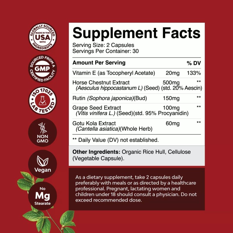Nature's Craft Vein Support Supplements - Full Body Circulation for