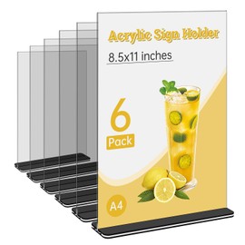 Ayuanb A4 Stand, Table Stand, Pack of 6 T-tape Double-Sided Sign Holders, Acrylic Label Holder, 8.5 x 11 Menu Card Holder, Acrylic for Photos, Hotel, Restaurants, Coffee Shop (A4, 6 Pieces)