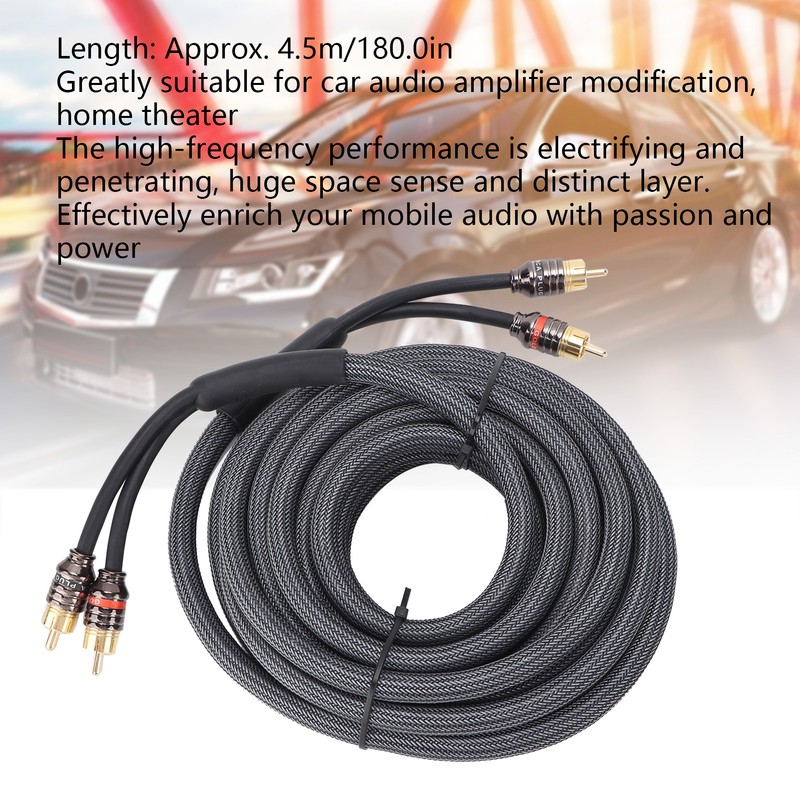 Car Audio Signal Cable Adapter 4.5m/180in Black PVC Plastic Layer