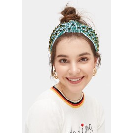 Glbcc Rhinestone Knotted Headband for Women Crystal Jeweled Beaded Headband green