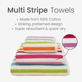 Allure Cali Multi Striped Bath Sheet 90 x 150cm, 100% Cotton – Super Soft, Absorbent, Quick Dry Multicoloured Stripe Extra Large Bath Towel