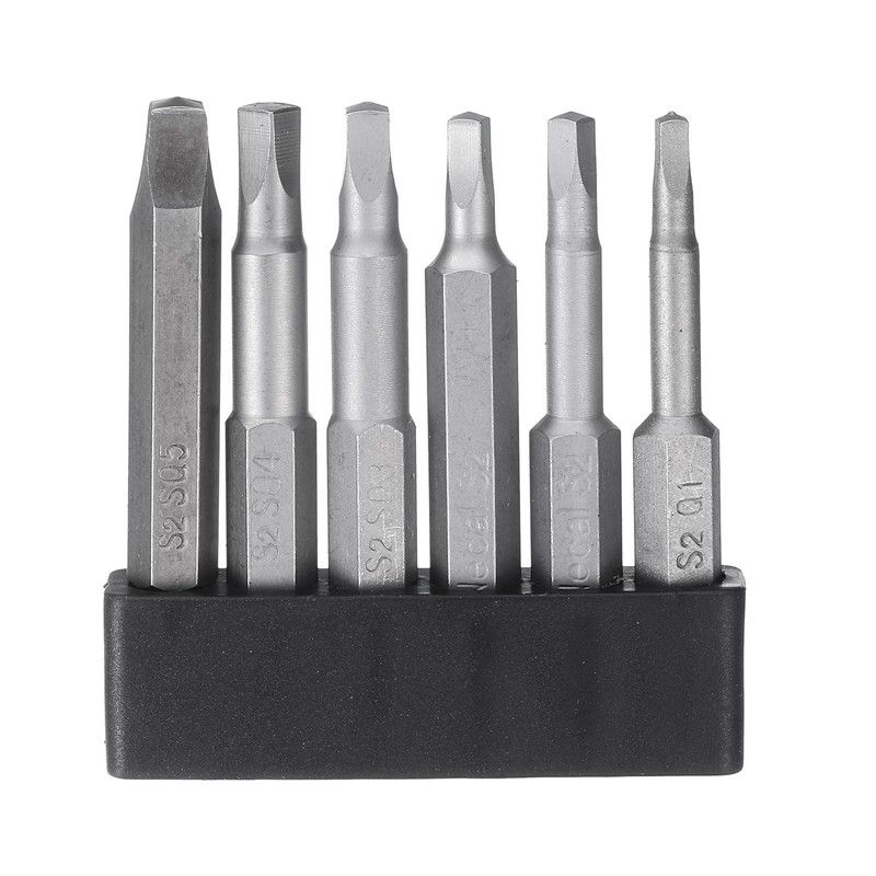sourcing map 6pcs Square Screwdriver Bit Set SQ1.0/SQ2.0/SQ2.74/SQ3.0/SQ4.0/SQ5.0 S2 Steel