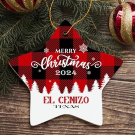 Merry Christmas El Cenizo Ornament El Cenizo TX Christmas Ornament 2024 Gift Family Friend Hometown Souvenir Housewarming Keepsake Star Ornament Tree 3" White