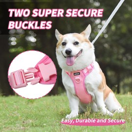 AIITLE Easy Walk Dog Harness, No Pull Pet Harness with 4-Point Adjustable Design, Breathable and Comfortable for Easy Walking, Escape Proof Vest Harness for Small and Medium Dogs Pink S