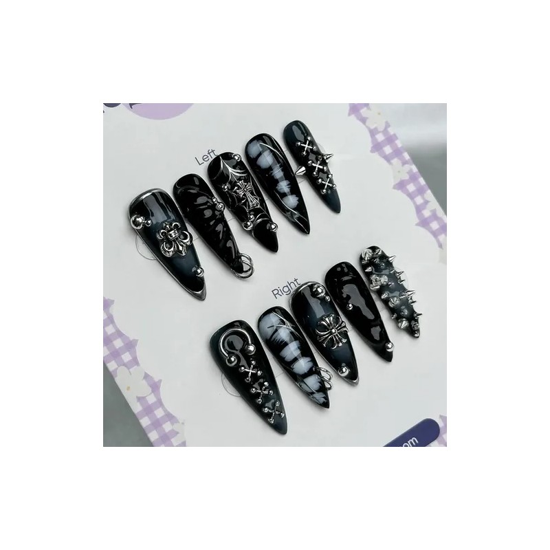 120pcs Gothic Metal Nail Charms Cross Heart Star Accents