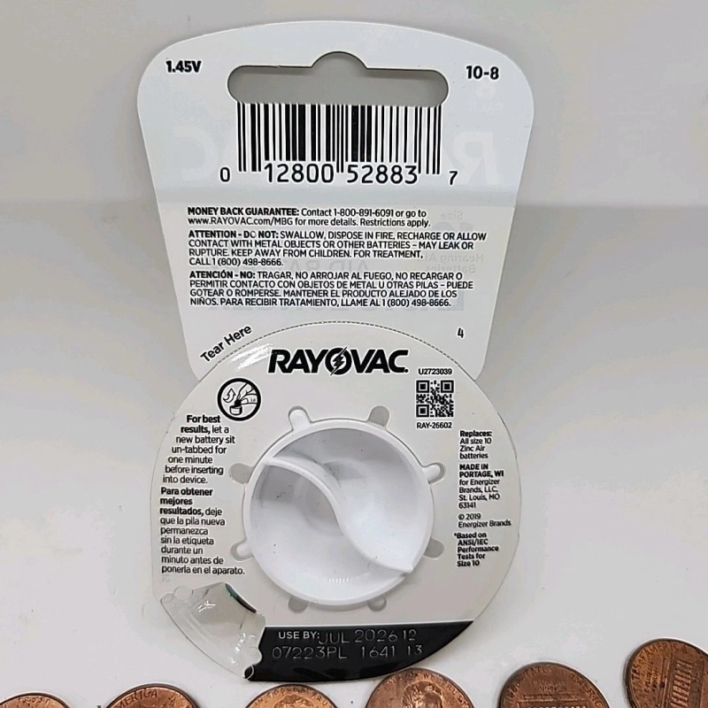 Rayovac #10 Hearing Aid Batteries 8 Pack NEW Size 10