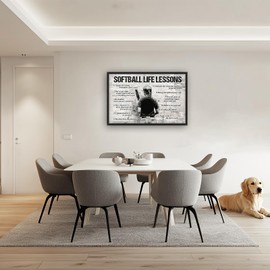 Softball Wall Art for Living Room Large Size Softball Life Lessons Wall Decor Farmhouse Inspirational Sports Canvas Prints Giant Pictures Painting Framed Artwork for Man Boy Room Office 36"x24"