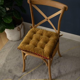 vctops Velvet Soft Square Chair Pad with Ties Cute Gradient Pom Pom Indoor Dining Chairs Cushion (Yellow, 16" x 16")