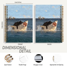 Foritho Funny Black Cat Shark Notebook, Retro Black Kitty and Shark Ocean Journal for Writing, Funny Cat Office Supplies, Spiral Notebook 5.5x8.3 Inch