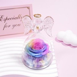 Yamonic Eternal Rose Angel Figure Gifts for Women, Eternal Rose Angel Gifts for Mum, Birthday Gift for Women, Grandma Gift, Eternal Rose in Glass Guardian Angel Christmas, Mother's Day Gift