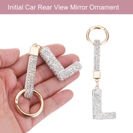 MECCANIXITY Bling Car Letter Charm, Car Rear View Mirror Charm Silver Initial Letter Interior Decoration Hanging Crystal Ornaments for Women, Bags DIY, l
