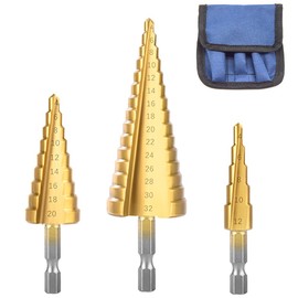 Hocansen 3 Pcs Step Cone Drill Bits Counter Sink Drill Bits High Speed Steel Step Drill Bit Hex Shank Spiral Grooved Bit for Plastic, Wood Drilling（4-12mm/20mm/32mm）